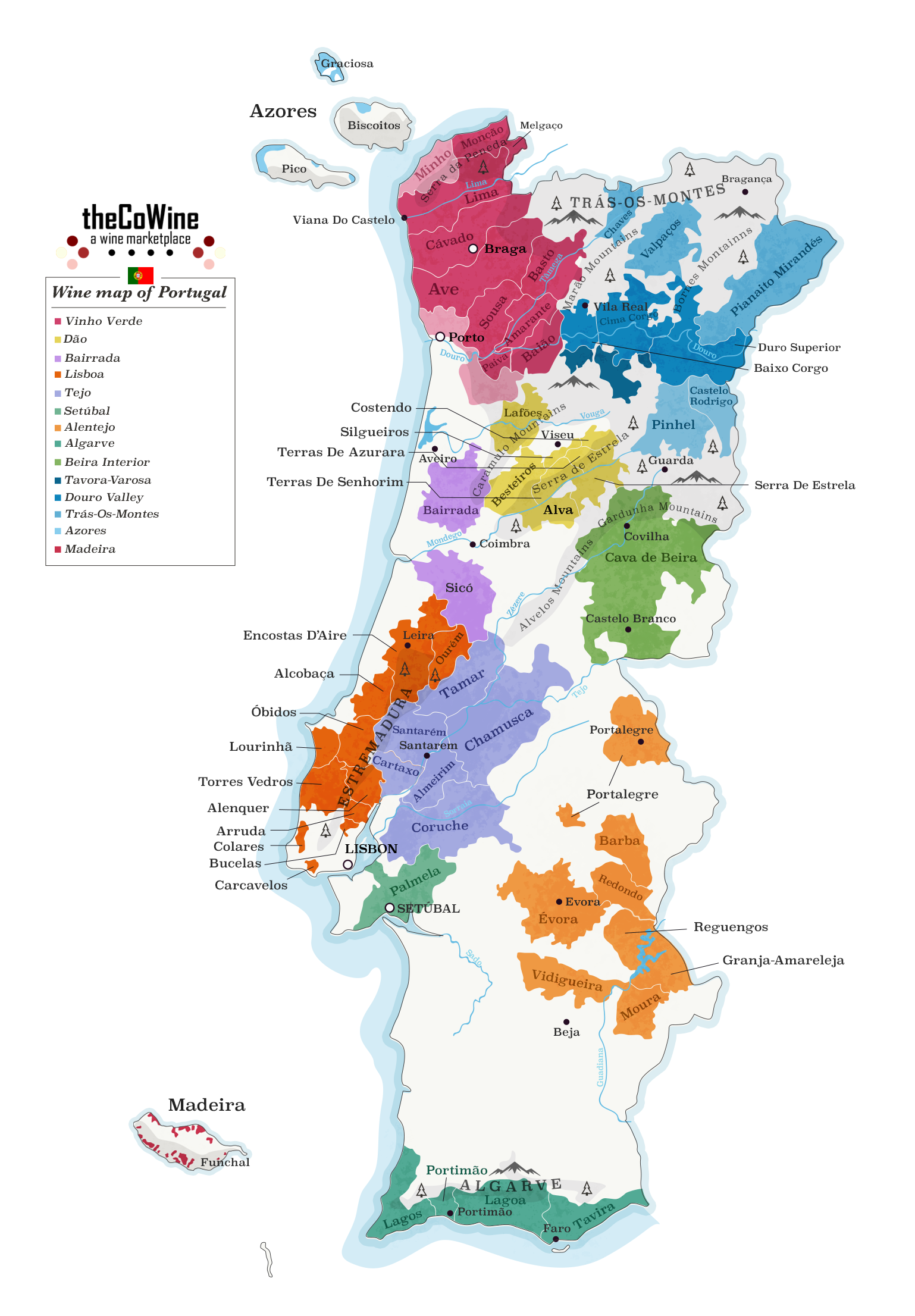 Detailed Wine Regions Of Portugal Map Wine Posters Wi - vrogue.co